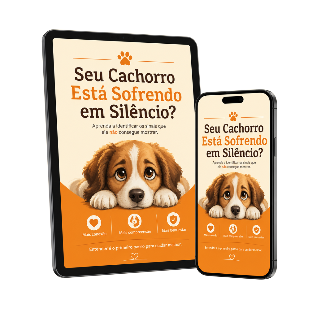 Mockup do ebook Seu Cachorro Está Sofrendo em Silêncio em tablet e celular